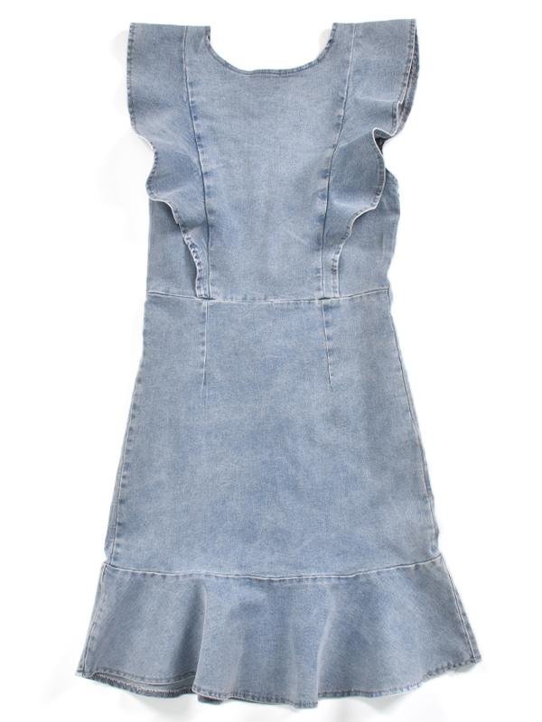 Ruffled Slim Stretch Denim Dress - Mini Dresses - INS | Online Fashion Free Shipping Clothing, Dresses, Tops, Shoes - Color_Blue - Colour_Light Blue - DRE210412752