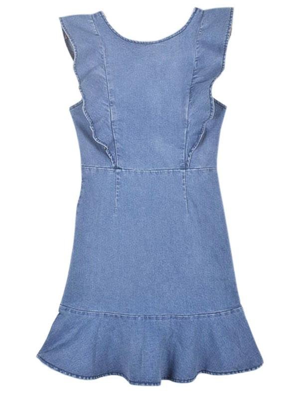 Ruffled Slim Stretch Denim Dress - Mini Dresses - INS | Online Fashion Free Shipping Clothing, Dresses, Tops, Shoes - Color_Blue - Colour_Light Blue - DRE210412752
