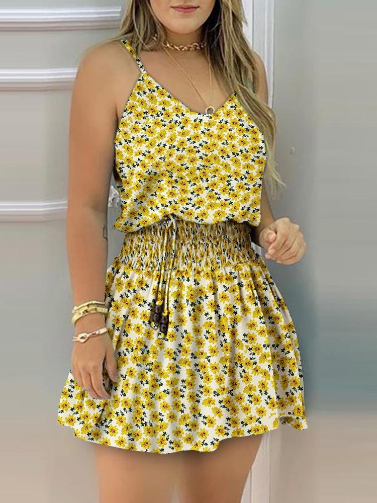 Shirring Detail Spaghetti Strap Casual Dress - Mini Dresses - INS | Online Fashion Free Shipping Clothing, Dresses, Tops, Shoes - 28/04/2021 - Category_Mini Dresses - Color_Pink