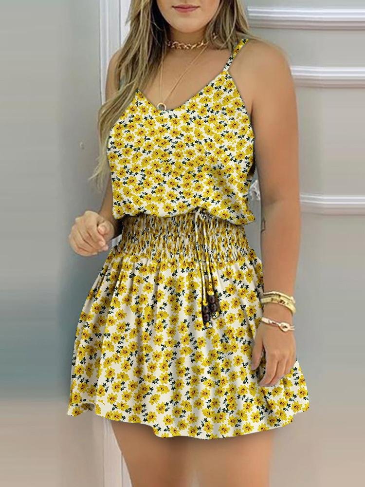Shirring Detail Spaghetti Strap Casual Dress - Mini Dresses - INS | Online Fashion Free Shipping Clothing, Dresses, Tops, Shoes - 28/04/2021 - Category_Mini Dresses - Color_Pink