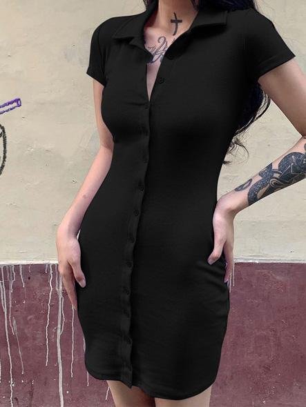 Short Sleeve Lapel Skinny Mini Dress - Mini Dresses - INS | Online Fashion Free Shipping Clothing, Dresses, Tops, Shoes - 20-30 - 20/07/2021 - Category_Mini Dresses