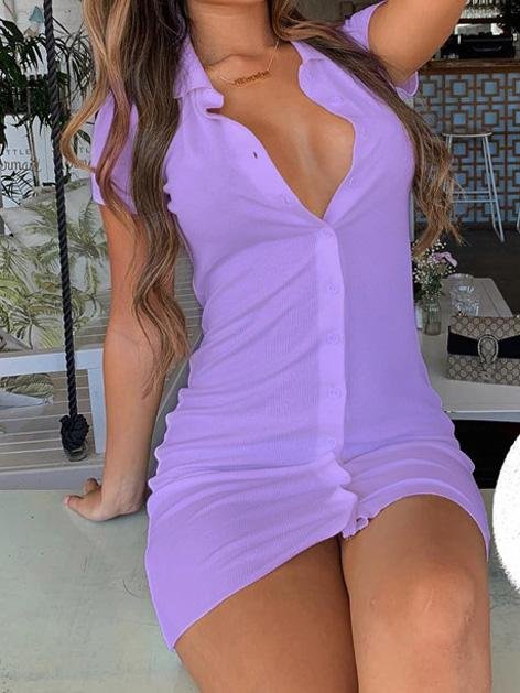 Short Sleeve Lapel Skinny Mini Dress - Mini Dresses - INS | Online Fashion Free Shipping Clothing, Dresses, Tops, Shoes - 20-30 - 20/07/2021 - Category_Mini Dresses