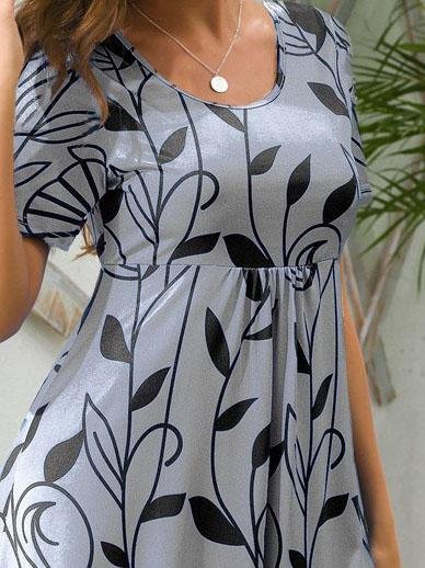 Short Sleeve Leaf Print Round Neck Mini Dress - Mini Dresses - INS | Online Fashion Free Shipping Clothing, Dresses, Tops, Shoes - 02/06/2021 - Category_Mini Dresses - Color_Blue