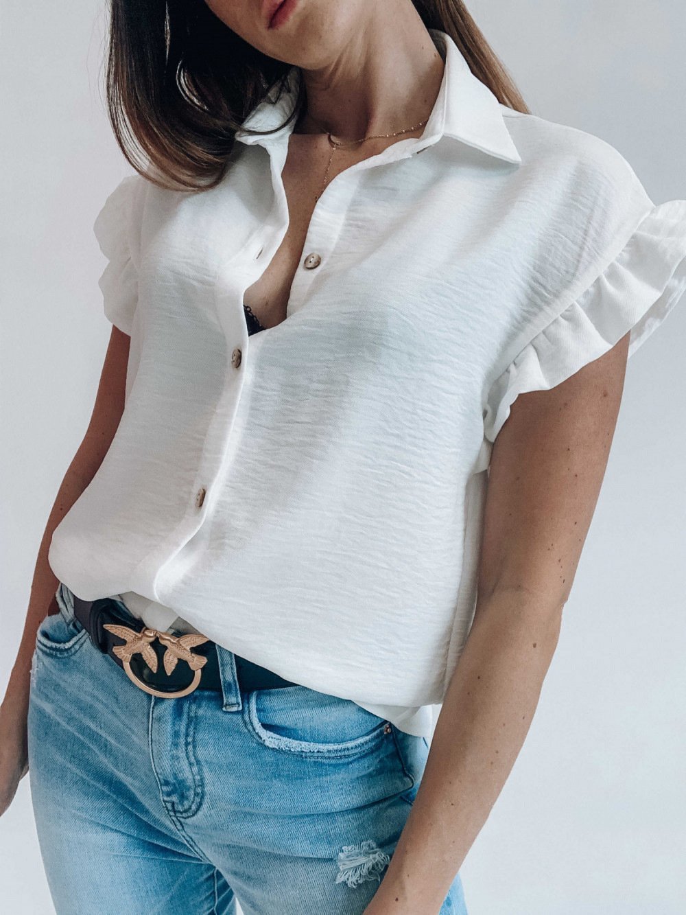 Short Sleeve Ruffled Single-Breasted Blouses - Blouses - INS | Online Fashion Free Shipping Clothing, Dresses, Tops, Shoes - 14/07/2021 - 20-30 - BLO2107141190