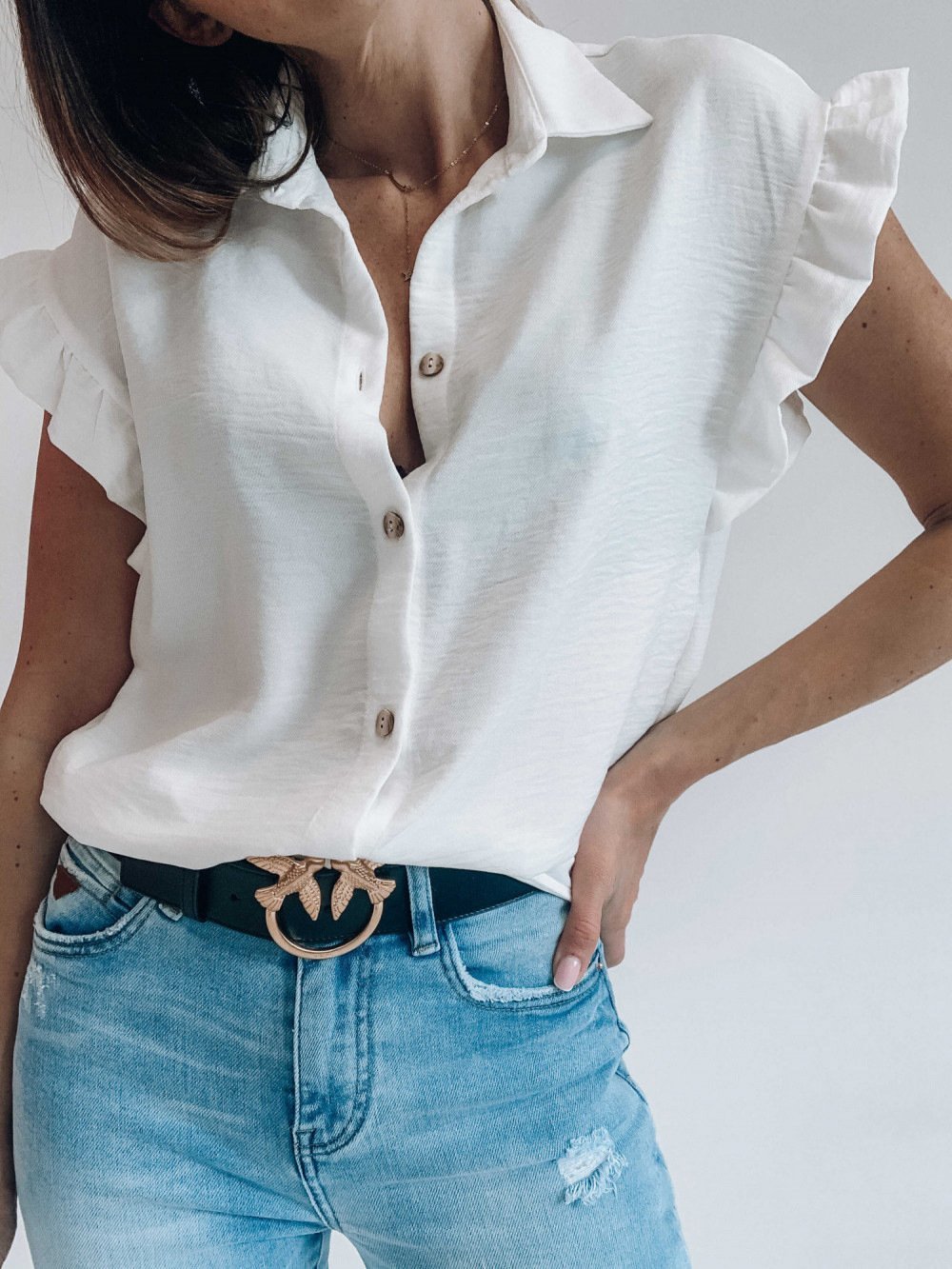 Short Sleeve Ruffled Single-Breasted Blouses - Blouses - INS | Online Fashion Free Shipping Clothing, Dresses, Tops, Shoes - 14/07/2021 - 20-30 - BLO2107141190