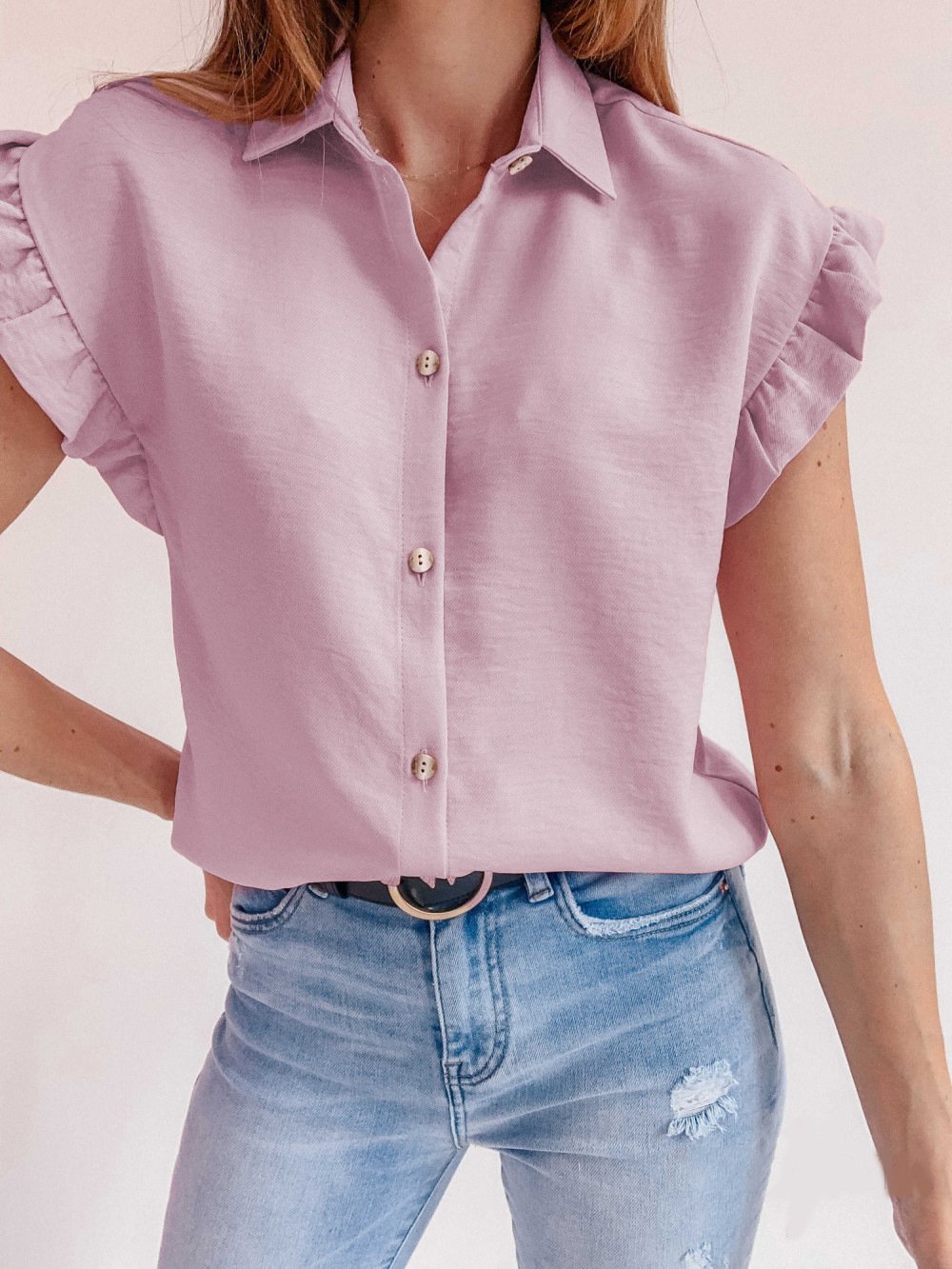 Short Sleeve Ruffled Single-Breasted Blouses - Blouses - INS | Online Fashion Free Shipping Clothing, Dresses, Tops, Shoes - 14/07/2021 - 20-30 - BLO2107141190