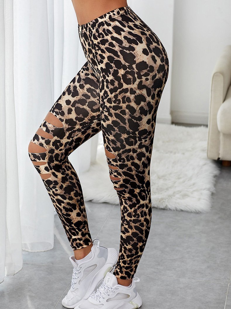 Skinny Leopard Print Broken Holes Leggings - Leggings - INS | Online Fashion Free Shipping Clothing, Dresses, Tops, Shoes - 23/04/2021 - Color_Leopard Print - LEG210423307