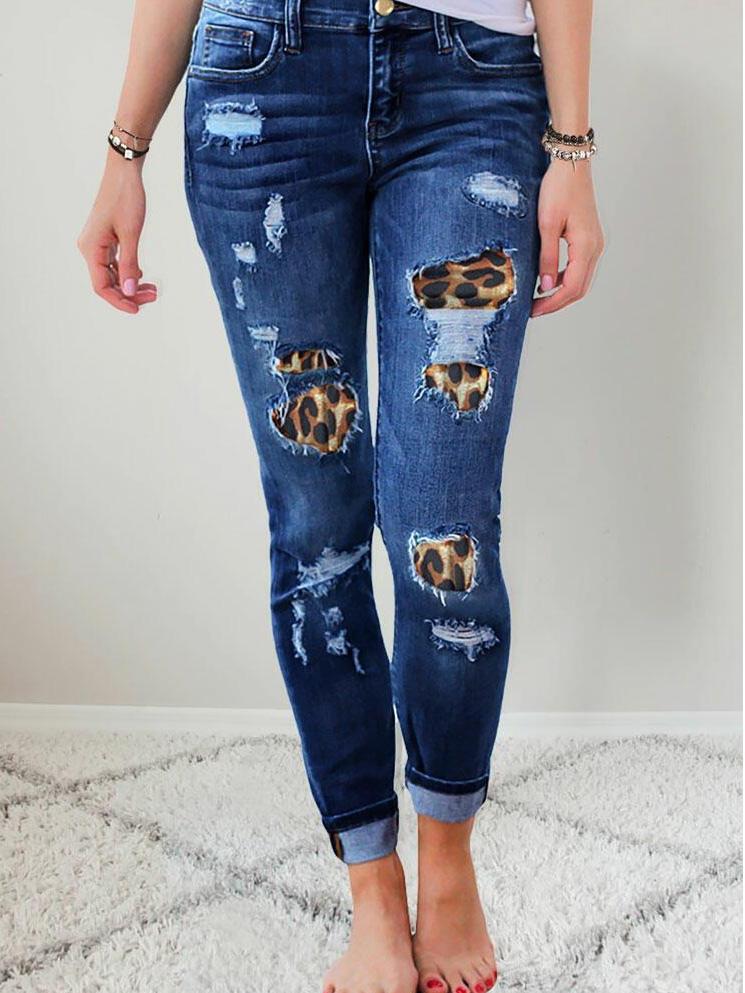 Skinny Leopard Print Ripped Stretch Jeans - Jeans - INS | Online Fashion Free Shipping Clothing, Dresses, Tops, Shoes - 21/07/2021 - 30-40 - Bottom