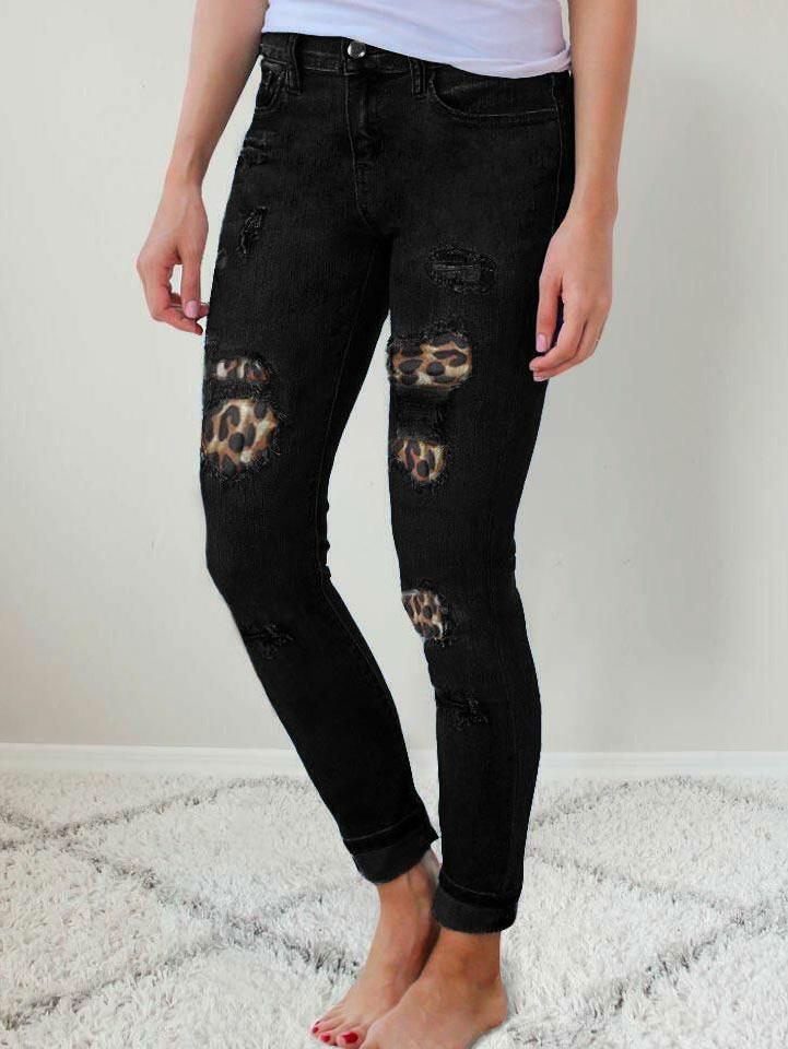 Skinny Leopard Print Ripped Stretch Jeans - Jeans - INS | Online Fashion Free Shipping Clothing, Dresses, Tops, Shoes - 21/07/2021 - 30-40 - Bottom