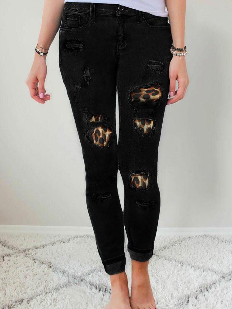 Skinny Leopard Print Ripped Stretch Jeans - Jeans - INS | Online Fashion Free Shipping Clothing, Dresses, Tops, Shoes - 21/07/2021 - 30-40 - Bottom
