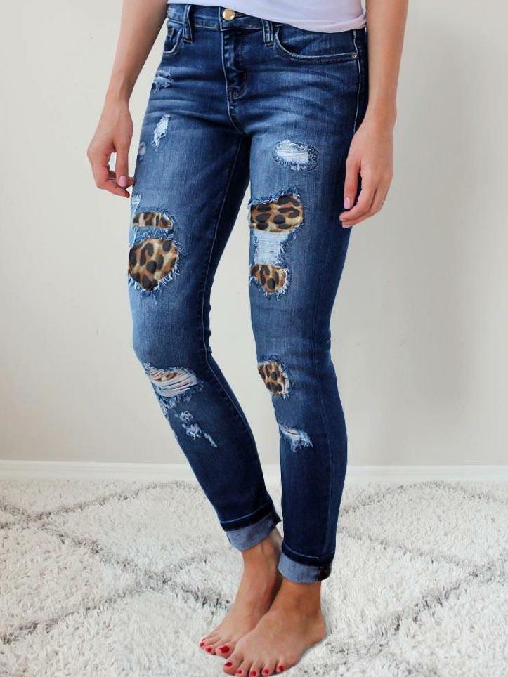 Skinny Leopard Print Ripped Stretch Jeans - Jeans - INS | Online Fashion Free Shipping Clothing, Dresses, Tops, Shoes - 21/07/2021 - 30-40 - Bottom