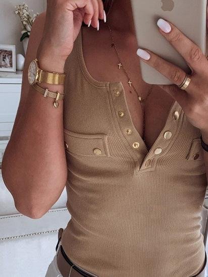 Sleeveless Button Tight Top - Tank Tops - INS | Online Fashion Free Shipping Clothing, Dresses, Tops, Shoes - 10-20 - 19/06/2021 - color-black