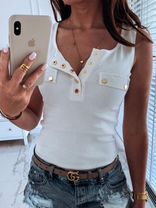 Sleeveless Button Tight Top - Tank Tops - INS | Online Fashion Free Shipping Clothing, Dresses, Tops, Shoes - 10-20 - 19/06/2021 - color-black