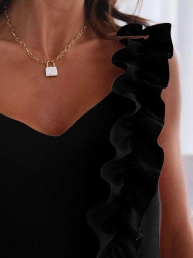 Sleeveless V-neck Halter Ruffle Tank Top - Tank Tops - INS | Online Fashion Free Shipping Clothing, Dresses, Tops, Shoes - 10-20 - 25/06/2021 - color-black