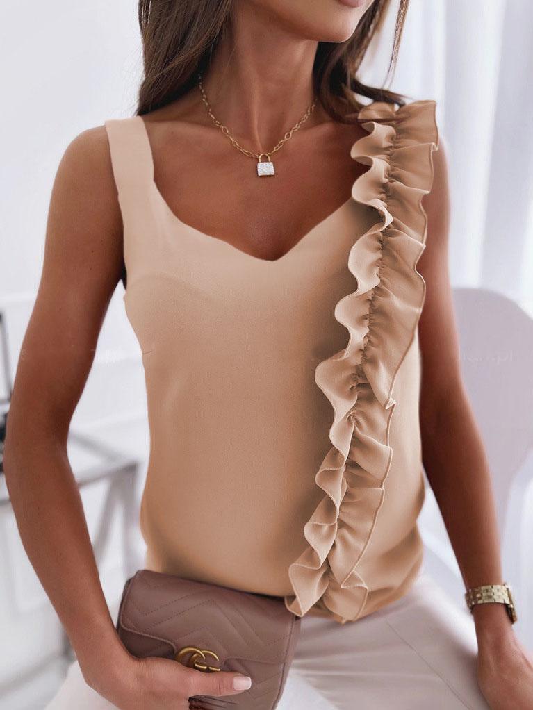 Sleeveless V-neck Halter Ruffle Tank Top - Tank Tops - INS | Online Fashion Free Shipping Clothing, Dresses, Tops, Shoes - 10-20 - 25/06/2021 - color-black