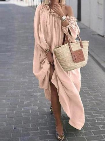 Sloping Shoulder Off Shoulder Loose Dress - Maxi Dresses - INS | Online Fashion Free Shipping Clothing, Dresses, Tops, Shoes - 22/07/2021 - 30-40 - Category_Maxi Dresses