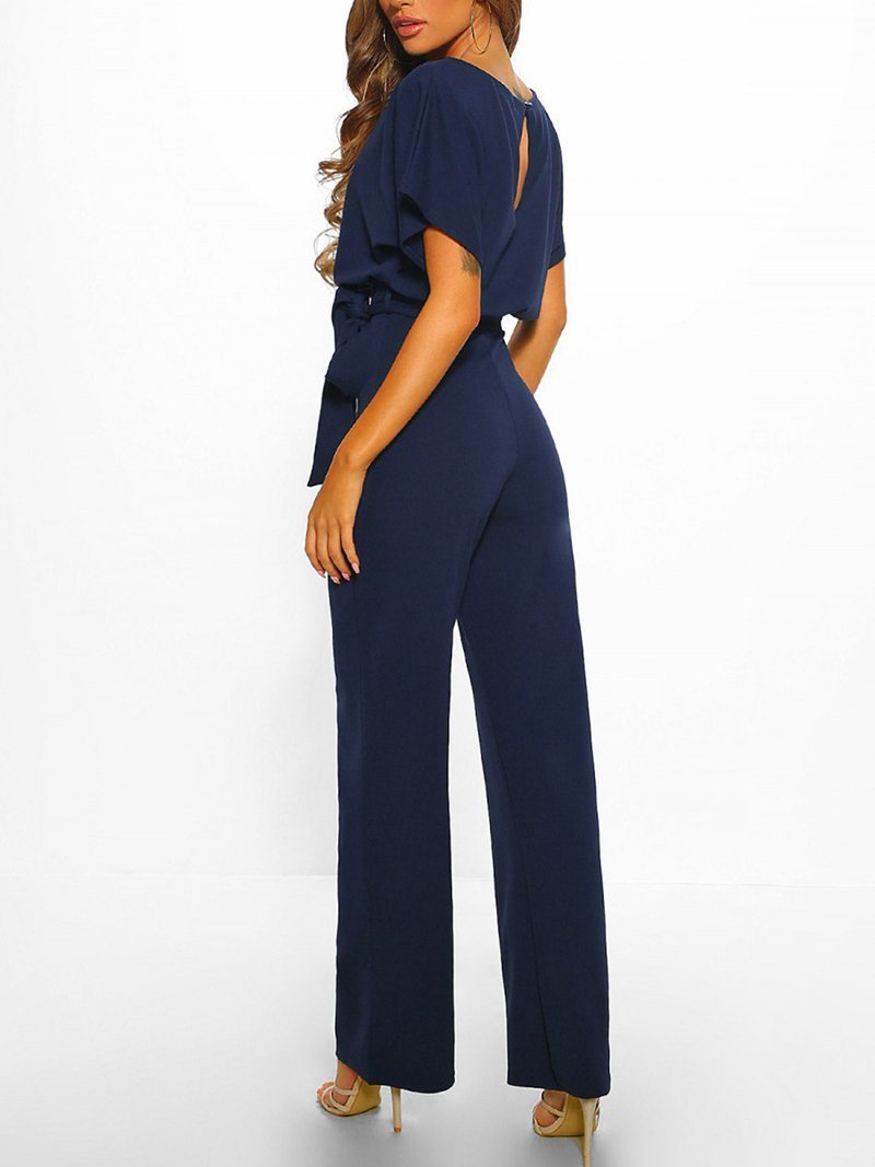 Solid Lace-up Short-sleeved Women's Jumpsuit - Jumpsuits & Rompers - INS | Online Fashion Free Shipping Clothing, Dresses, Tops, Shoes - 01/07/2021 - 20-30 - Bottoms