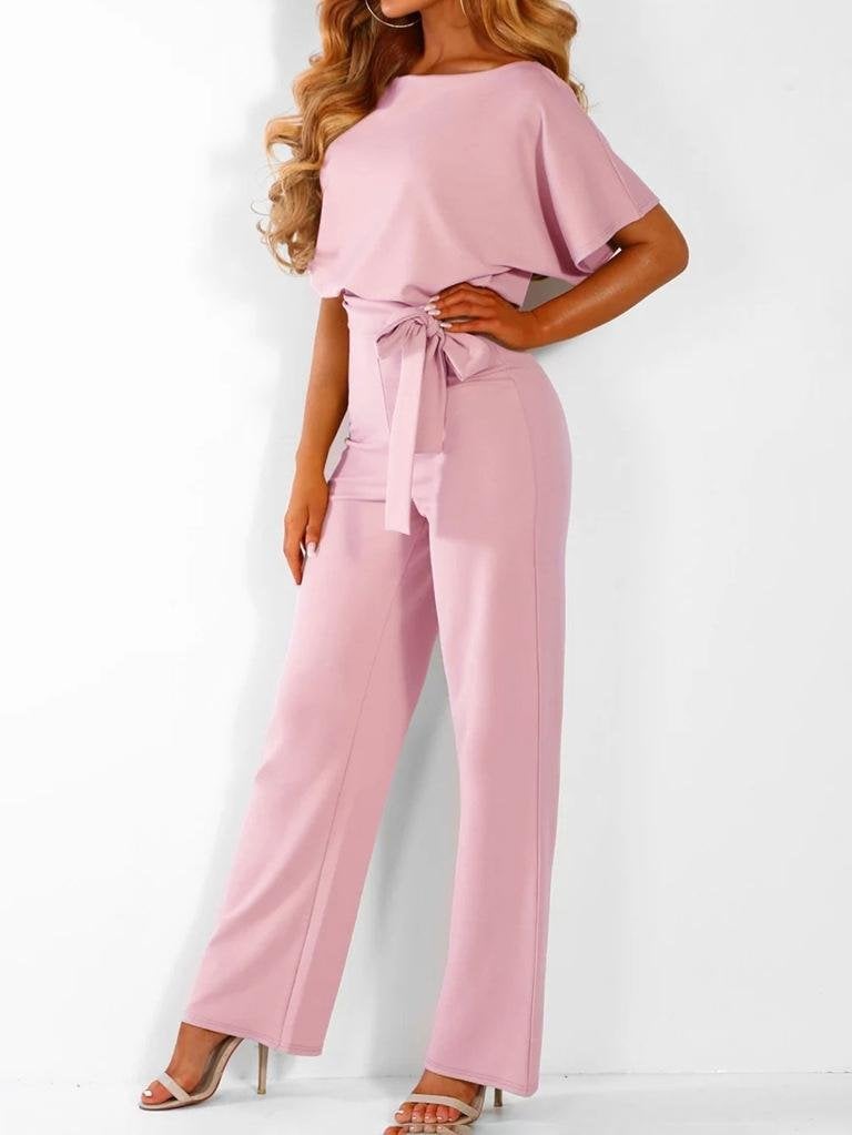 Solid Lace-up Short-sleeved Women's Jumpsuit - Jumpsuits & Rompers - INS | Online Fashion Free Shipping Clothing, Dresses, Tops, Shoes - 01/07/2021 - 20-30 - Bottoms