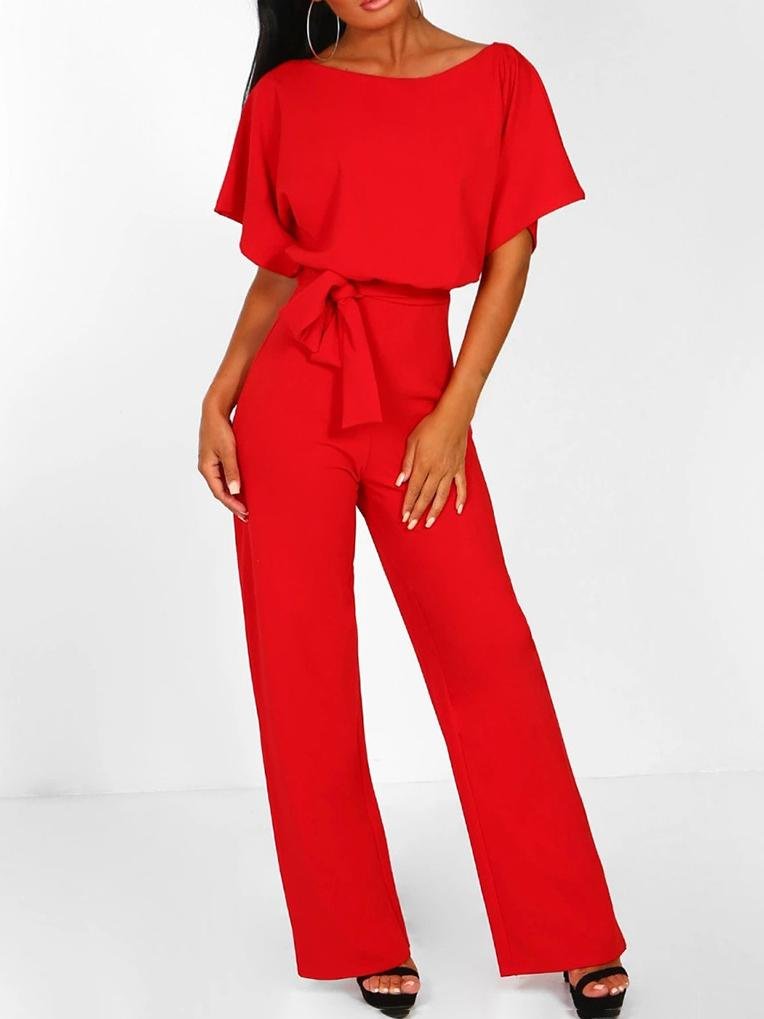 Solid Lace-up Short-sleeved Women's Jumpsuit - Jumpsuits & Rompers - INS | Online Fashion Free Shipping Clothing, Dresses, Tops, Shoes - 01/07/2021 - 20-30 - Bottoms