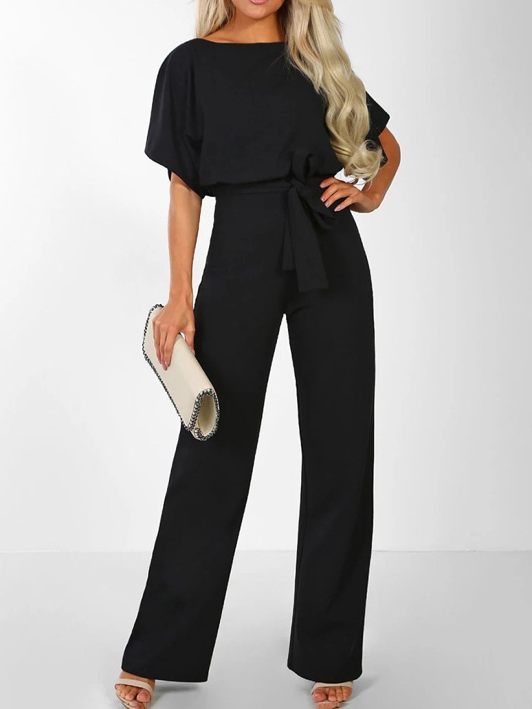 Solid Lace-up Short-sleeved Women's Jumpsuit - Jumpsuits & Rompers - INS | Online Fashion Free Shipping Clothing, Dresses, Tops, Shoes - 01/07/2021 - 20-30 - Bottoms
