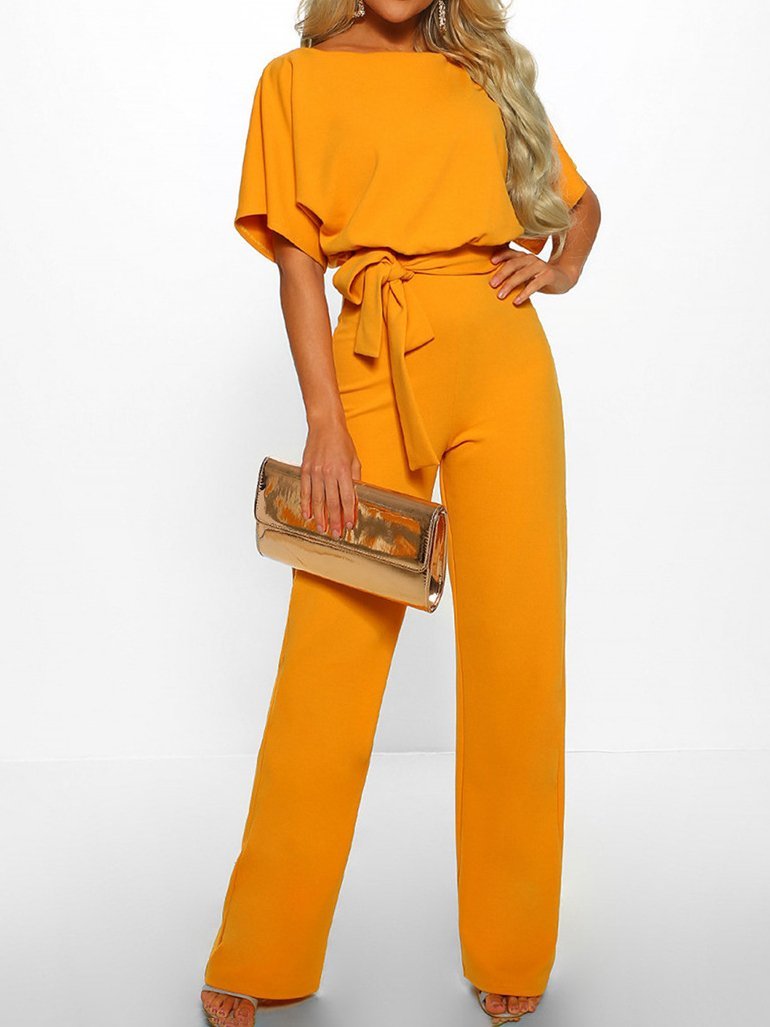 Solid Lace-up Short-sleeved Women's Jumpsuit - Jumpsuits & Rompers - INS | Online Fashion Free Shipping Clothing, Dresses, Tops, Shoes - 01/07/2021 - 20-30 - Bottoms