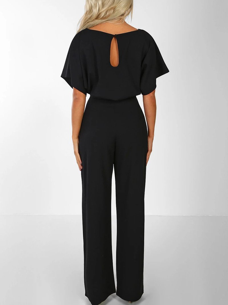 Solid Lace-up Short-sleeved Women's Jumpsuit - Jumpsuits & Rompers - INS | Online Fashion Free Shipping Clothing, Dresses, Tops, Shoes - 01/07/2021 - 20-30 - Bottoms