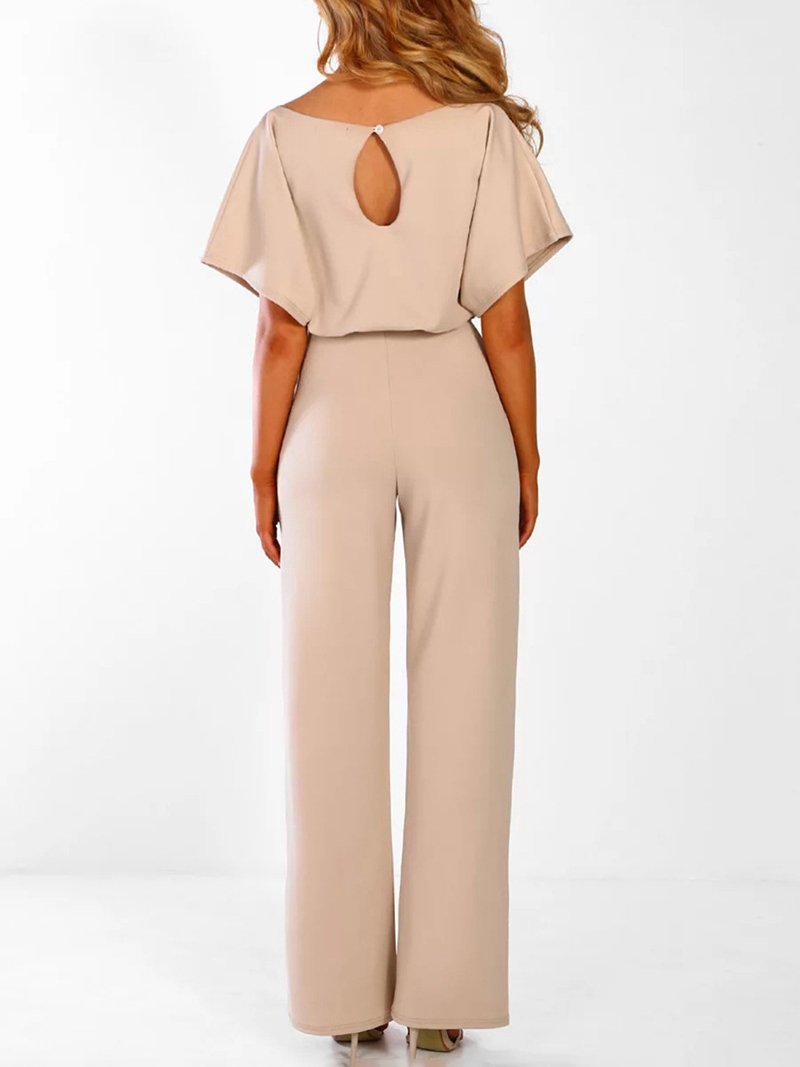 Solid Lace-up Short-sleeved Women's Jumpsuit - Jumpsuits & Rompers - INS | Online Fashion Free Shipping Clothing, Dresses, Tops, Shoes - 01/07/2021 - 20-30 - Bottoms