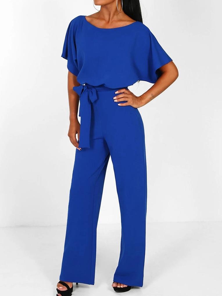 Solid Lace-up Short-sleeved Women's Jumpsuit - Jumpsuits & Rompers - INS | Online Fashion Free Shipping Clothing, Dresses, Tops, Shoes - 01/07/2021 - 20-30 - Bottoms