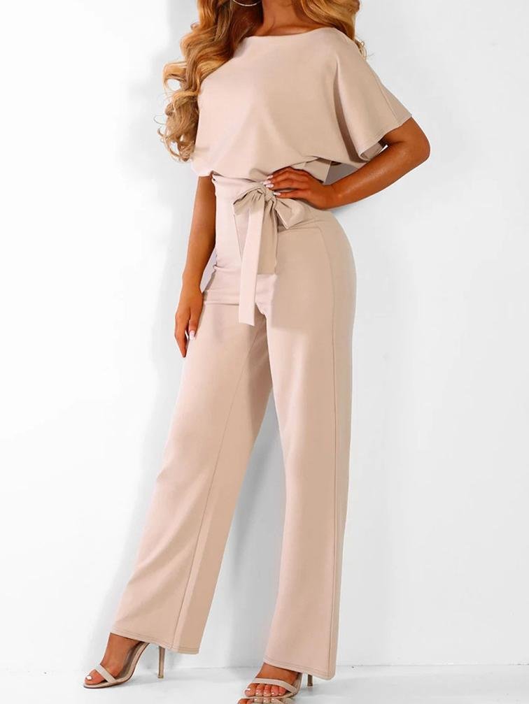 Solid Lace-up Short-sleeved Women's Jumpsuit - Jumpsuits & Rompers - INS | Online Fashion Free Shipping Clothing, Dresses, Tops, Shoes - 01/07/2021 - 20-30 - Bottoms