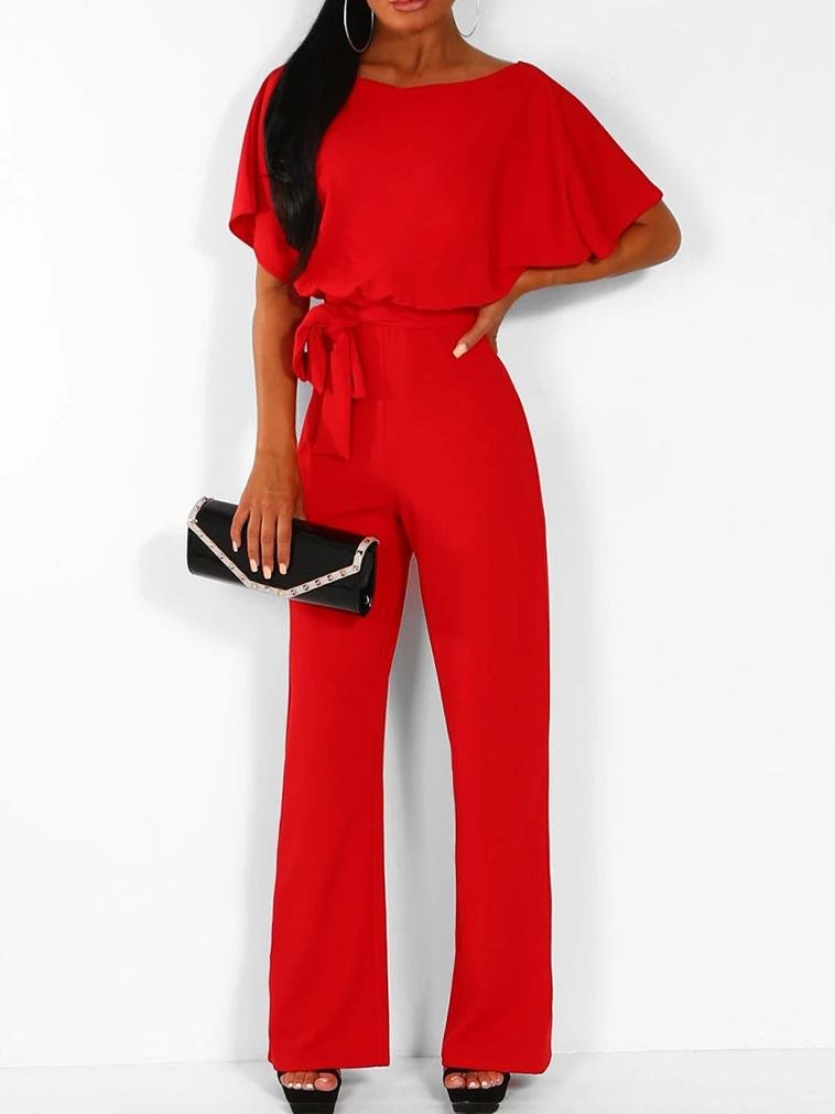 Solid Lace-up Short-sleeved Women's Jumpsuit - Jumpsuits & Rompers - INS | Online Fashion Free Shipping Clothing, Dresses, Tops, Shoes - 01/07/2021 - 20-30 - Bottoms