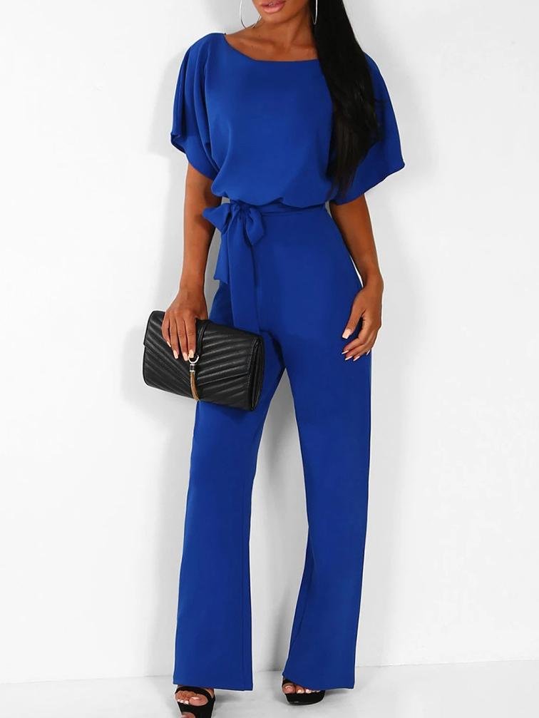 Solid Lace-up Short-sleeved Women's Jumpsuit - Jumpsuits & Rompers - INS | Online Fashion Free Shipping Clothing, Dresses, Tops, Shoes - 01/07/2021 - 20-30 - Bottoms