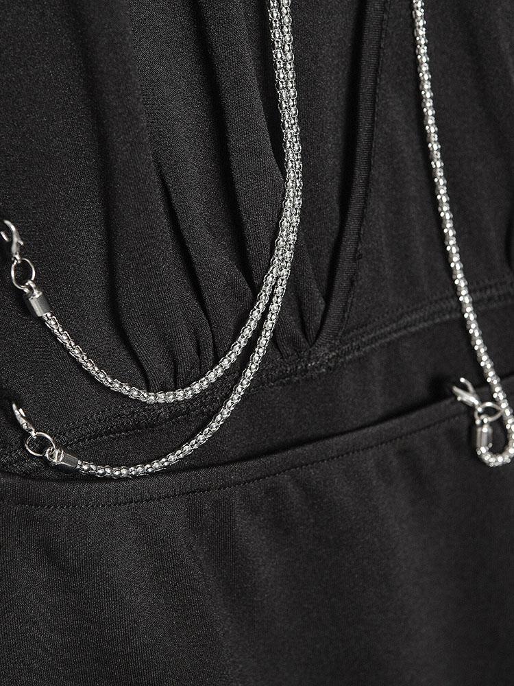 Solid V-neck Chain Sleeveless Tight Dress - Mini Dresses - INS | Online Fashion Free Shipping Clothing, Dresses, Tops, Shoes - 20-30 - 21/07/2021 - color-black