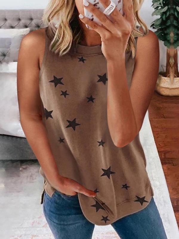 Star Print Sleeveless Pullover Racer Top - Tank Tops - INS | Online Fashion Free Shipping Clothing, Dresses, Tops, Shoes - 10/06/2021 - Color_Coffee - Color_Gray