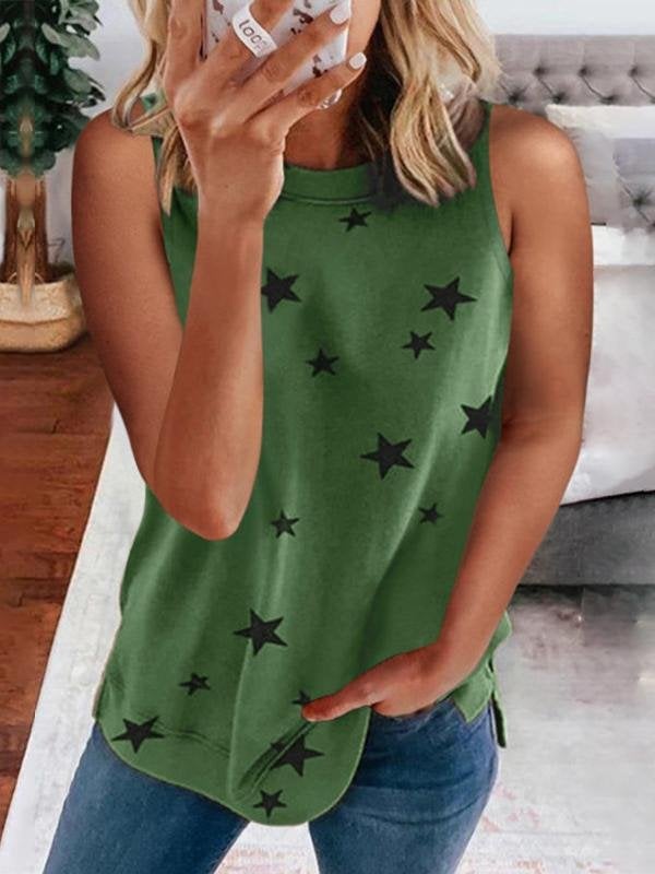 Star Print Sleeveless Pullover Racer Top - Tank Tops - INS | Online Fashion Free Shipping Clothing, Dresses, Tops, Shoes - 10/06/2021 - Color_Coffee - Color_Gray