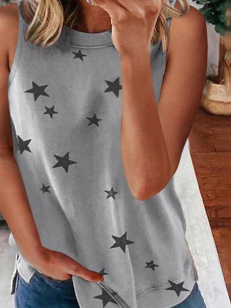 Star Print Sleeveless Pullover Racer Top - Tank Tops - INS | Online Fashion Free Shipping Clothing, Dresses, Tops, Shoes - 10/06/2021 - Color_Coffee - Color_Gray