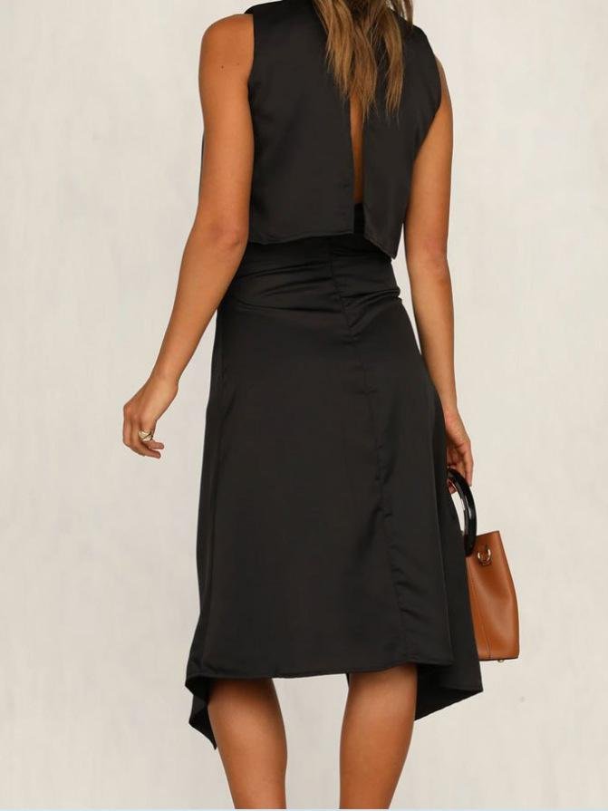 Two-Piece Sleeveless Round Neck Irregular Split Casual Suit Skirt - Sets - INS | Online Fashion Free Shipping Clothing, Dresses, Tops, Shoes - 20-30 - 30/06/2021 - Bottom