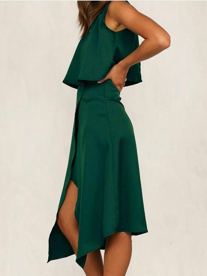 Two-Piece Sleeveless Round Neck Irregular Split Casual Suit Skirt - Sets - INS | Online Fashion Free Shipping Clothing, Dresses, Tops, Shoes - 20-30 - 30/06/2021 - Bottom