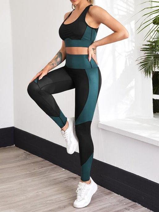 Two Tone Criss Cross Back Sports Set - Activewear - INS | Online Fashion Free Shipping Clothing, Dresses, Tops, Shoes - 02/03/2021 - Activewear - Black