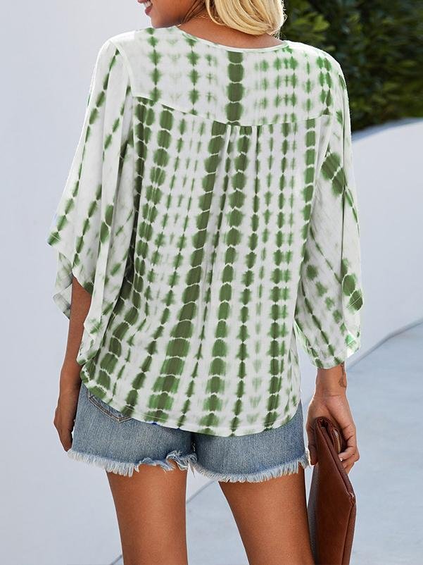 V-neck Five-point Sleeve Tie Dye Printed Loose Blouse - Blouses - INS | Online Fashion Free Shipping Clothing, Dresses, Tops, Shoes - 20-30 - 22/07/2021 - BLO2107221248