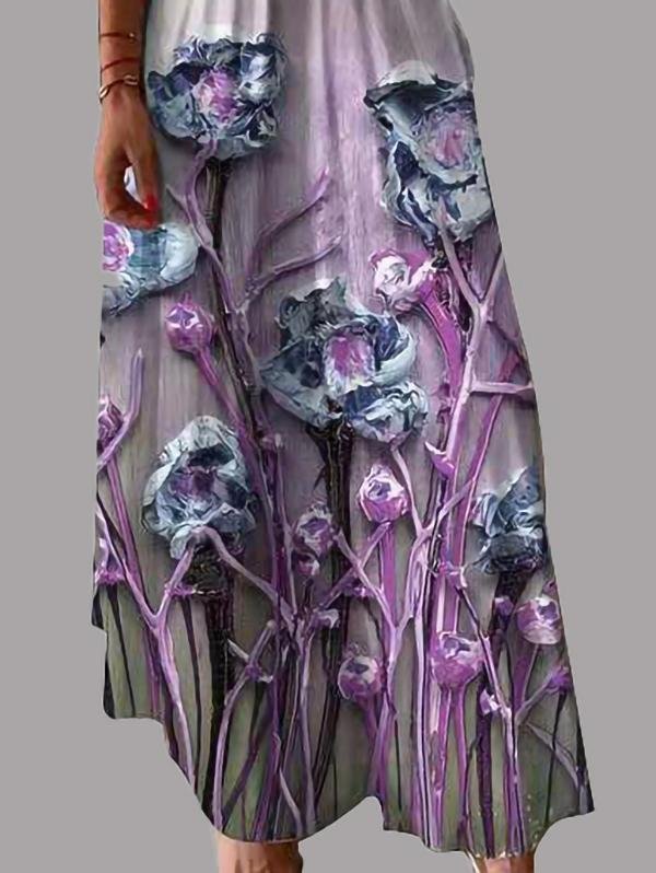 V-neck Floral Print Suspender Dress - Maxi Dresses - INS | Online Fashion Free Shipping Clothing, Dresses, Tops, Shoes - 10/06/2021 - Color_Green - Color_Purple