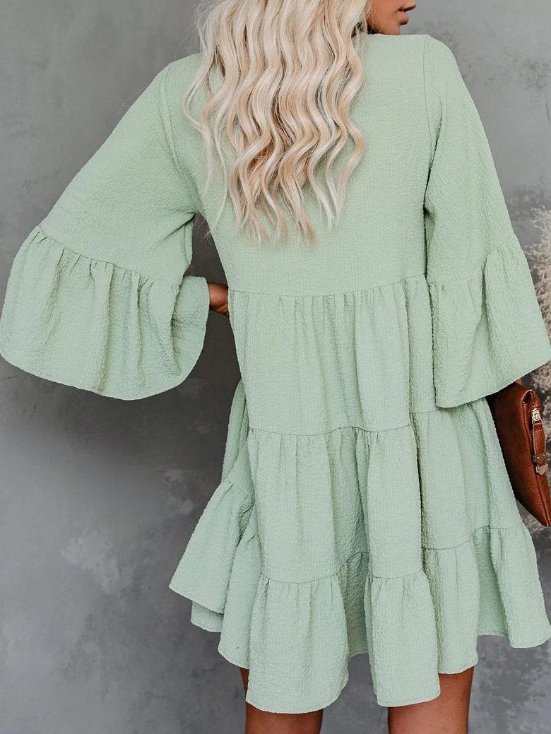 V-Neck Fringe Ruffled Mini Dress - Mini Dresses - INS | Online Fashion Free Shipping Clothing, Dresses, Tops, Shoes - 20-30 - 22/07/2021 - Category_Mini Dresses