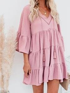 V-Neck Fringe Ruffled Mini Dress - Mini Dresses - INS | Online Fashion Free Shipping Clothing, Dresses, Tops, Shoes - 20-30 - 22/07/2021 - Category_Mini Dresses