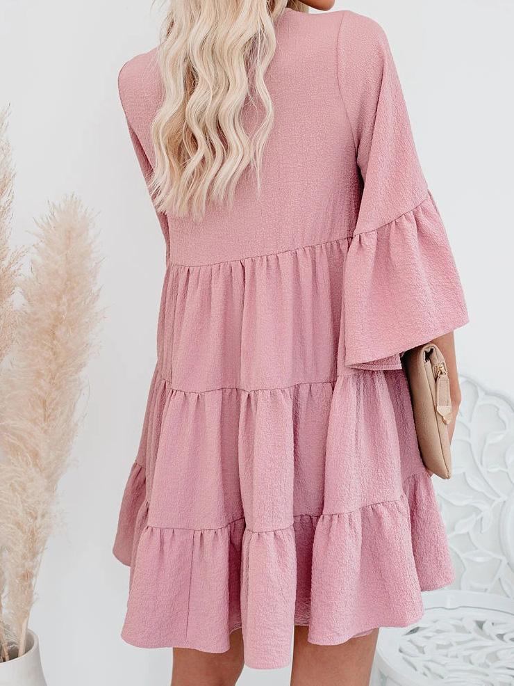 V-Neck Fringe Ruffled Mini Dress - Mini Dresses - INS | Online Fashion Free Shipping Clothing, Dresses, Tops, Shoes - 20-30 - 22/07/2021 - Category_Mini Dresses