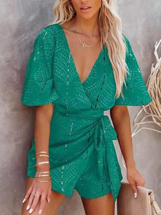 V-neck Leak-back Printed Jumpsuit - Jumpsuit & Rompers - INS | Online Fashion Free Shipping Clothing, Dresses, Tops, Shoes - 12/07/2021 - 30-40 - Bottoms