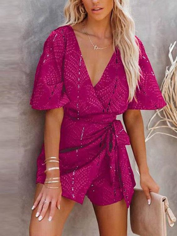 V-neck Leak-back Printed Jumpsuit - Jumpsuit & Rompers - INS | Online Fashion Free Shipping Clothing, Dresses, Tops, Shoes - 12/07/2021 - 30-40 - Bottoms