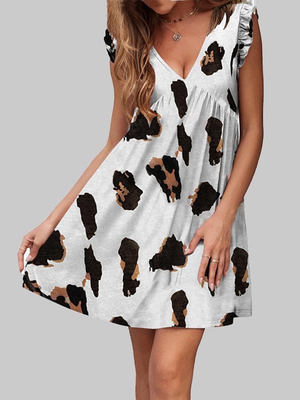 V-neck Leopard Print Dress - Mini Dresses - INS | Online Fashion Free Shipping Clothing, Dresses, Tops, Shoes - 07/06/2021 - Color_Black - Color_Khaki