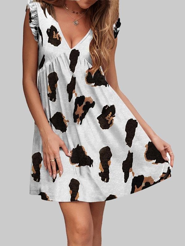 V-neck Leopard Print Dress - Mini Dresses - INS | Online Fashion Free Shipping Clothing, Dresses, Tops, Shoes - 07/06/2021 - Color_Black - Color_Khaki