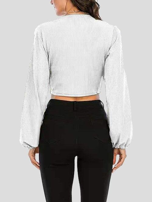 V-neck Long Sleeve Drawstring Top - T-shirts - INS | Online Fashion Free Shipping Clothing, Dresses, Tops, Shoes - 10-20 - 19/07/2021 - color-black