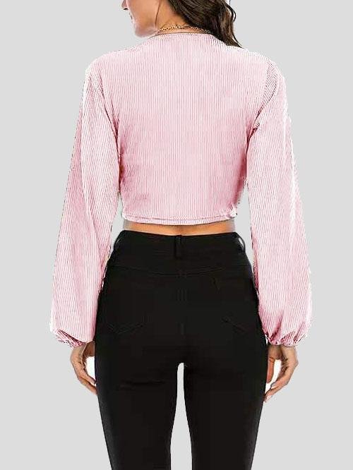 V-neck Long Sleeve Drawstring Top - T-shirts - INS | Online Fashion Free Shipping Clothing, Dresses, Tops, Shoes - 10-20 - 19/07/2021 - color-black