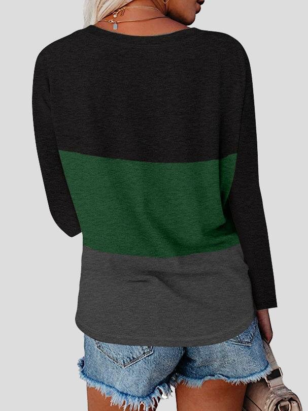 V-neck Long Sleeve Stitching T-shirt - T-shirts - INS | Online Fashion Free Shipping Clothing, Dresses, Tops, Shoes - 10-20 - 17/07/2021 - color-blue